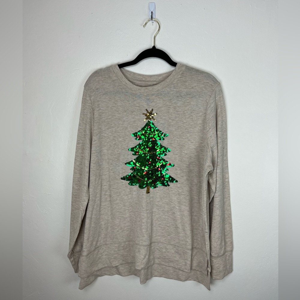 Christmas Tree Sequence Tan Womens Shirt 2X - pls read below